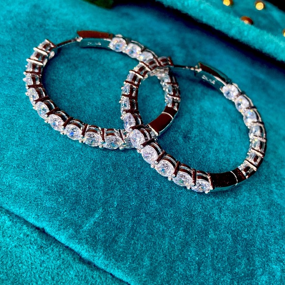 Jewelry - Cz sterling silver 925 plated hoop earrings rhinestone